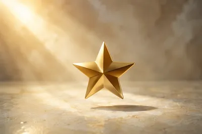 Shiny Gold Star on Cream Stone