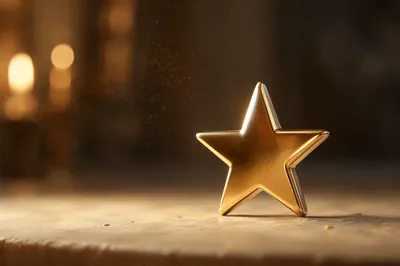 Shiny Gold Star on Cream Stone