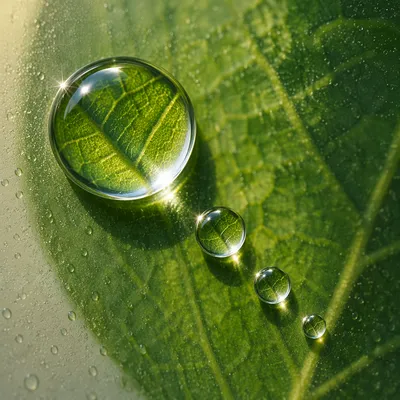 Macro Water Droplets on Glass Leaf