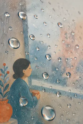 Calm Rain Droplets on Glass Close-Up