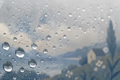 Serene Rain Droplets on Glass Macro