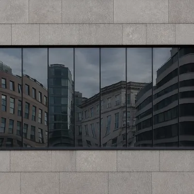 Abstract Modern Facade with Reflective Curves