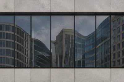 Abstract Modern Facade with Reflective Curves