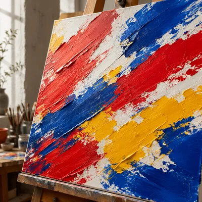 Bold Primary Abstract Canvas on Easel