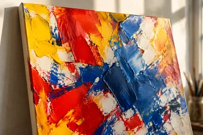 Bold Primary Brushstrokes on Sunlit Canvas