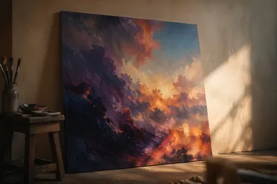 Dramatic Abstract Cloudscape Canvas in Studio