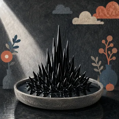 Spiky Black Ferrofluid Abstract Sculpture