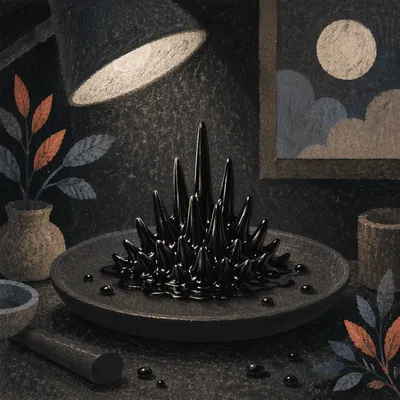 Black Ferrofluid Spiky Abstract Sculpture