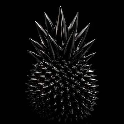 Black Ferrofluid Spiky Abstract Sculpture