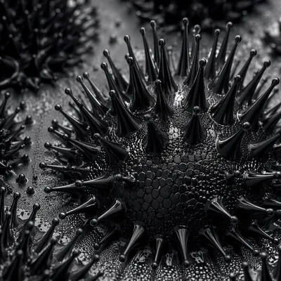 Abstract Black Ferrofluid Magnetic Sculpture Close-Up
