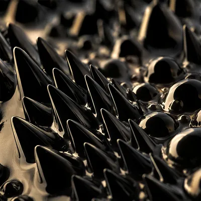 Glossy Black Ferrofluid Spike Abstract