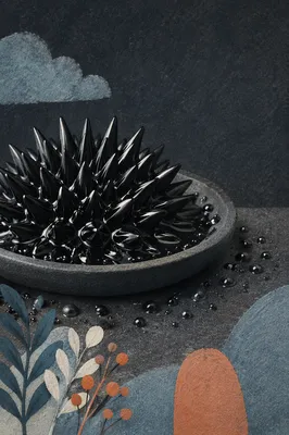 Spiky Ferrofluid Sculpture in Moody Black