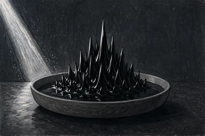 Spiky Black Ferrofluid Abstract Sculpture