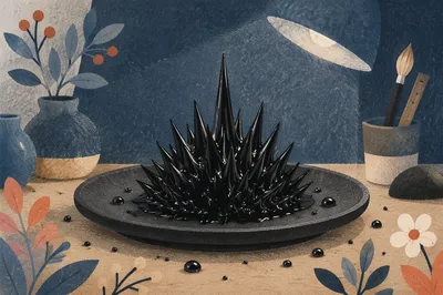 Black Ferrofluid Spiky Abstract Sculpture