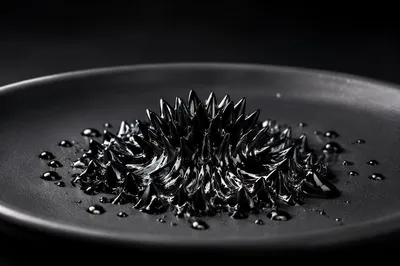 Black Ferrofluid Spiky Magnetic Abstract Sculpture