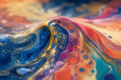 Blue Gold Fluid Acrylic Swirl Close-Up