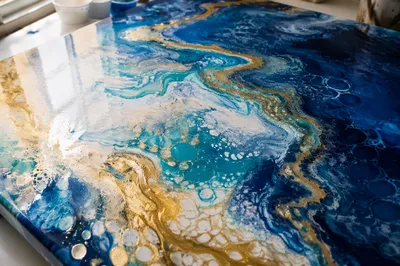 Blue and Gold Fluid Art Swirls