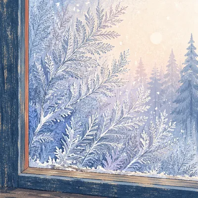 Delicate Frost Patterns on Winter Window