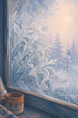 Delicate Frost Patterns on Winter Window
