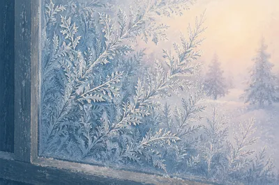 Delicate Frost Patterns on Winter Glass