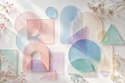 Pastel Geometric Shapes in Minimal Flat Lay