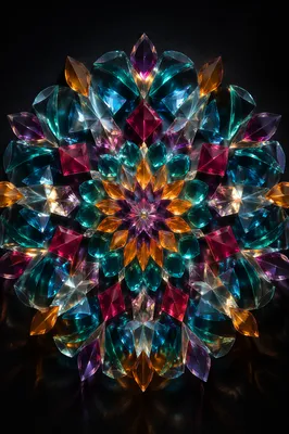 Symmetrical Jewel Tone Kaleidoscope Glass Pattern