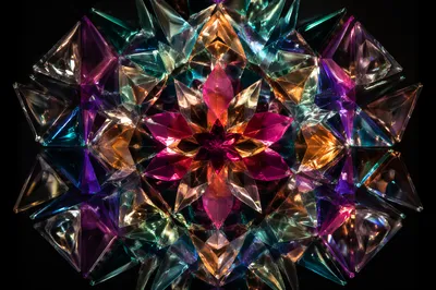 Symmetrical Kaleidoscope Glass Mandala in Jewel Tones