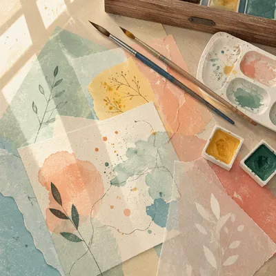Layered Translucent Paper Art Workspace
