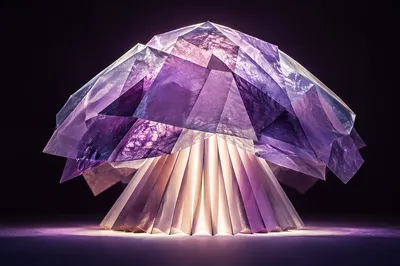 Layered Translucent Paper Sculpture in Violet Light