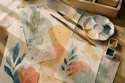 Layered Translucent Paper Abstract Art Workspace
