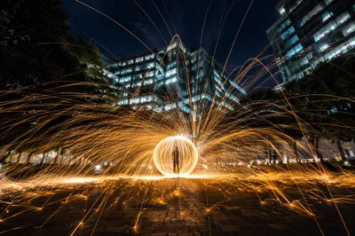 Golden Light Painting in Urban Night
