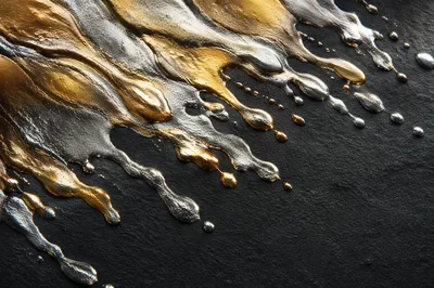 Luxurious Gold Silver Paint Drips Abstract