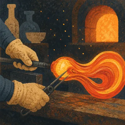 Molten Glass Blowing in Amber Light