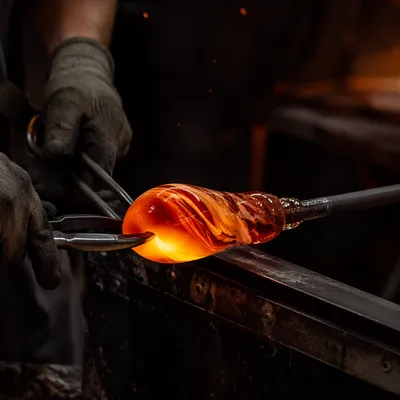 Molten Glass Blowing in Amber Studio