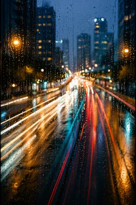 Abstract City Light Streaks at Blue Hour