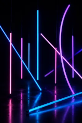 Neon Glow Tubes on Dark Abstract Background