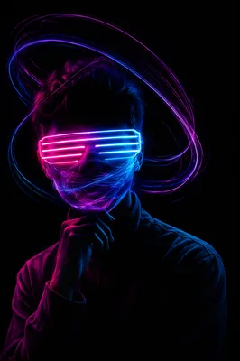 Neon Shadow Portrait with Abstract Light Trails