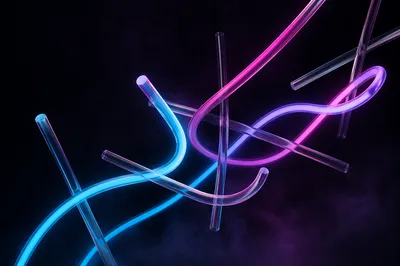 Neon Glow Tubes on Dark Abstract Background
