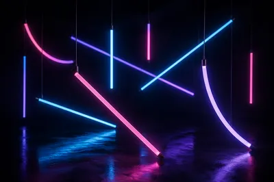 Neon Glow Tubes on Dark Abstract Background