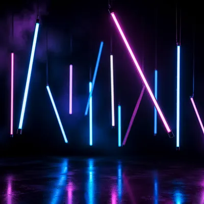 Neon Glow Tubes on Dark Abstract Background