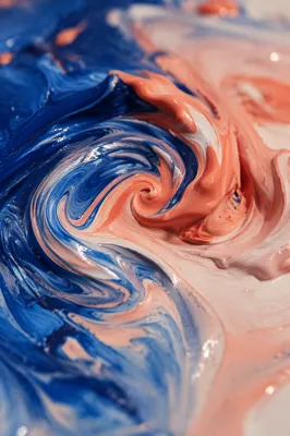 Blue and Coral Paint Swirl Macro