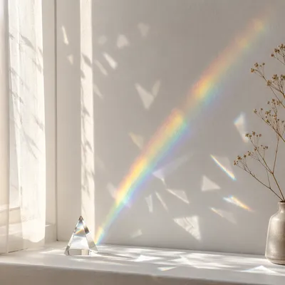 Prism Rainbow Refraction on Minimal White Wall