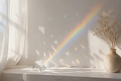 Serene Prism Rainbow on White Wall
