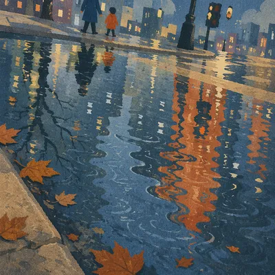 Abstract Urban Puddle Reflections at Blue Hour