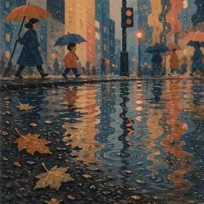 Abstract Urban Puddle Reflections at Blue Hour