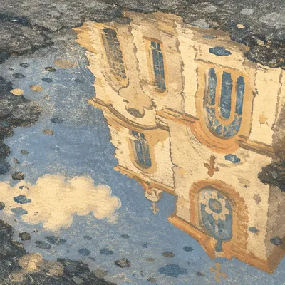Abstract Urban Reflection in Rain Puddle