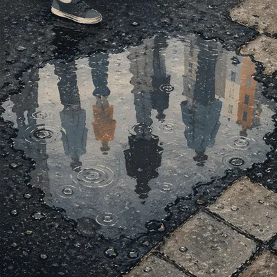 Moody Urban Puddle Reflections After Rain