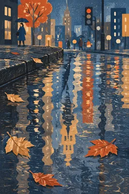 Contemplative Urban Puddle Reflections at Blue Hour