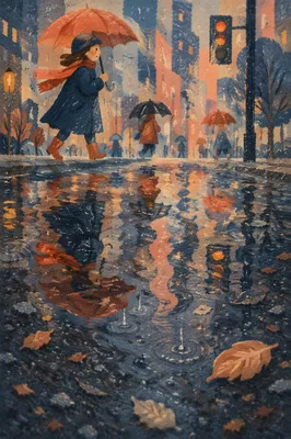 Urban Puddle Reflections at Blue Hour