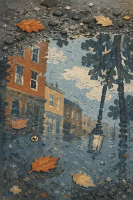 Abstract Urban Puddle Reflections After Rain